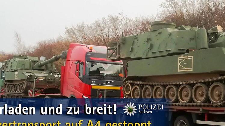Polizei stoppt US-Panzer-Transport auf A4 durch Sachsen. Foto: Polizei Sachsen