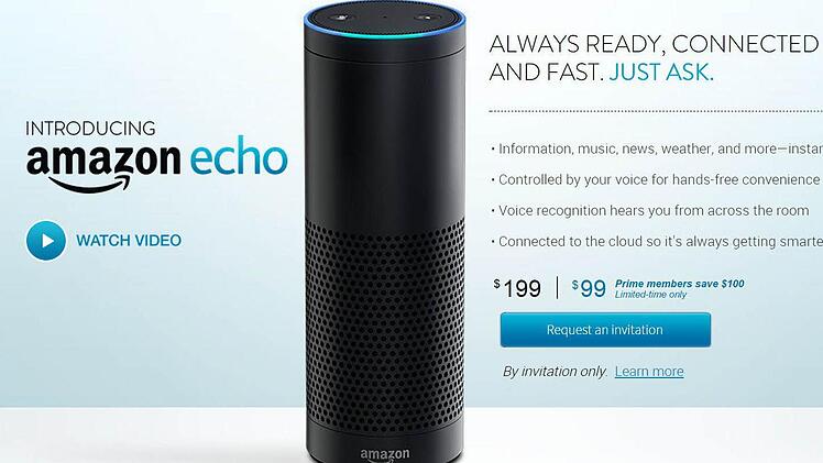 Amazon Echo ist momentan nur über eine Art Einladung zu reservieren. Premiumkunden sparen dabei 100 Dollar. Screenshot: http://www.amazon.com/echo
