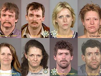 In kurzer Zeit schädigt die Droge Crystal Meth die Menschen schwer. Bilder aus den USA zeigen den Verfall innerhalb weniger Monate.  Foto: Sheriff, Multnomah County, Oregon