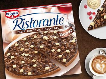 Eine Pizza aus Schokolade - damit will Dr. Oetker ab April in der Tiefkühltruhe im Supermarkt punkten. Nur ein Aprilscherz? Foto: PR