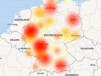 Die Störungskarte zeigt die Ausfälle bei O2. Screenshot: allestoerung.de
