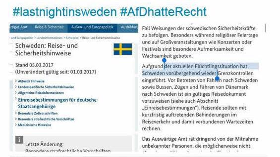 Diese falsche Reisewarnung für Schweden hat die AfD Berlin auf Twitter veröffnetlicht Screenshot: Twitter.com/AfDBerlin