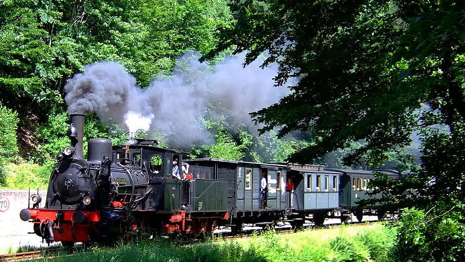 Fahrt mit dem historischen Kuckucksbähnel am Bachlauf